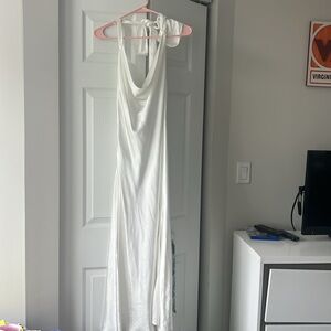 White satin dress halter top with slit